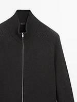 Cardigan à col montant en laine mélangée