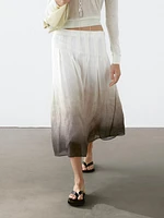 Ombré print box pleat midi skirt