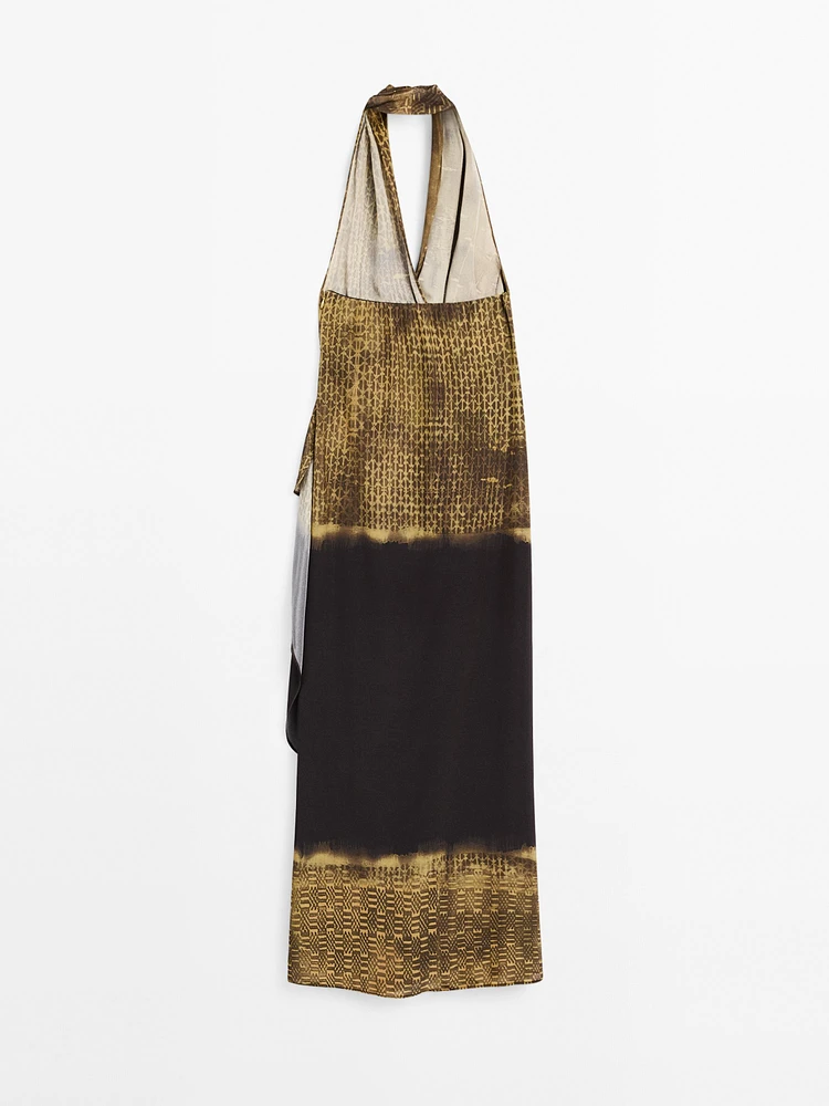 Printed halter-neck midi dress