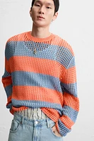 PULL STRUCTURÉ EN RÉSILLE À RAYURES