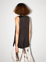 Long sleeveless satin blouse