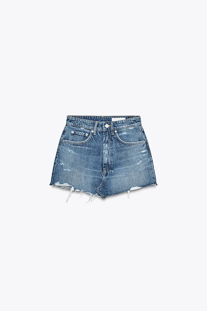DENIM TRF RIPPED MINI SKIRT