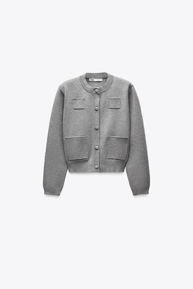 PLAIN KNIT SHOULDER PAD JACKET