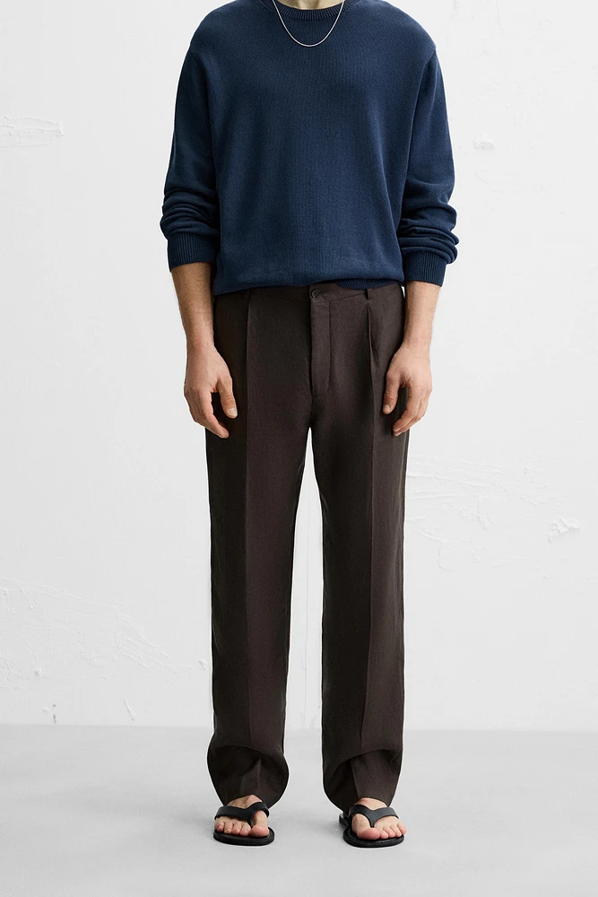 100% LINEN PLEATED PANTS
