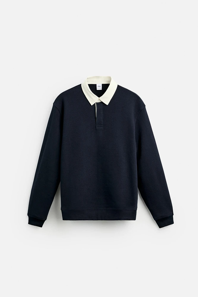 CONTRAST COLLAR POLO SWEATSHIRT