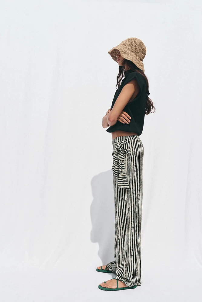 STRIPED WIDE LEG WRAP PANTS