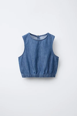 TOP EN DENIM FLEURS BRODÉES