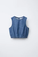 TOP EN DENIM FLEURS BRODÉES
