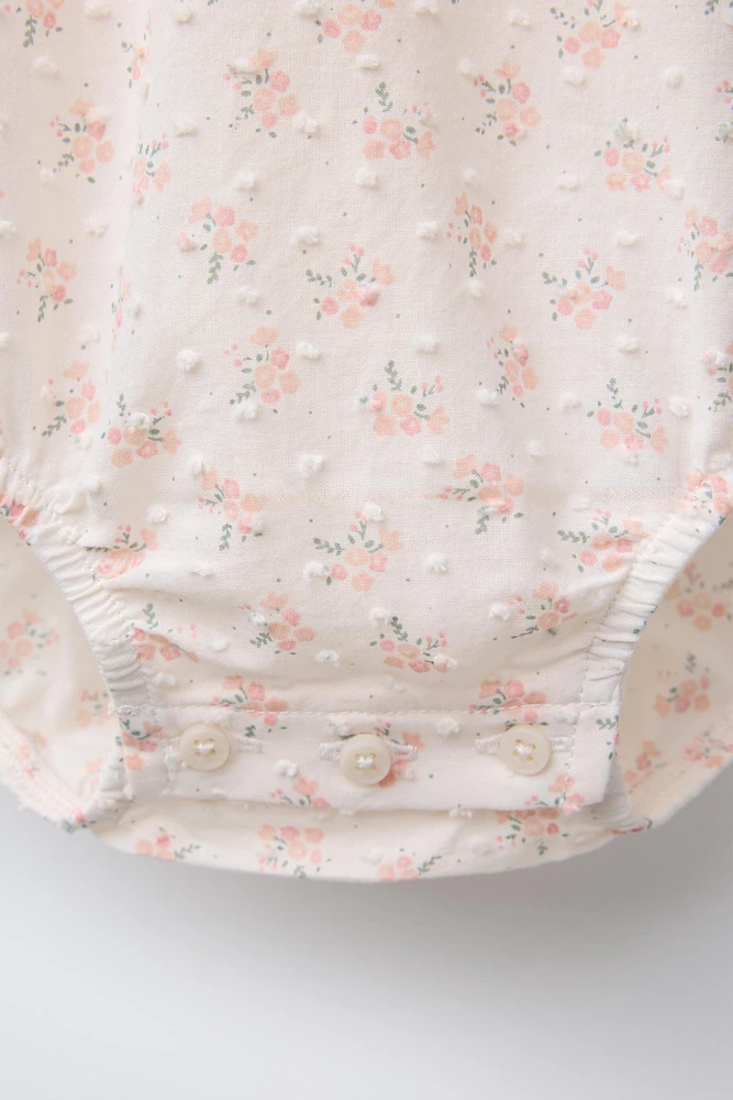 FLORAL PRINT DOTTED MESH BODYSUIT