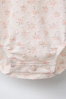 FLORAL PRINT DOTTED MESH BODYSUIT