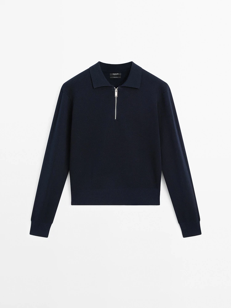 Milano knit sweater with polo collar and zip