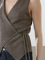 Veste sans manches cache-cœur en maille moulinée