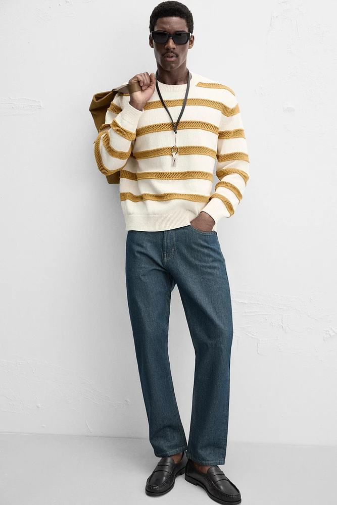 OPENWORK TEXTURED STRIPE SWEATER