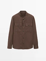 100% linen stand collar overshirt