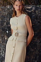 LINEN BUCKLE MIDI DRESS
