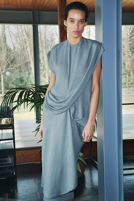 ROBE DRAPÉE EN MÉLANGE DE LIN COLLECTION ZW