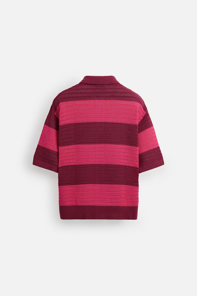 STRIPED OPEN KNIT SHIRT