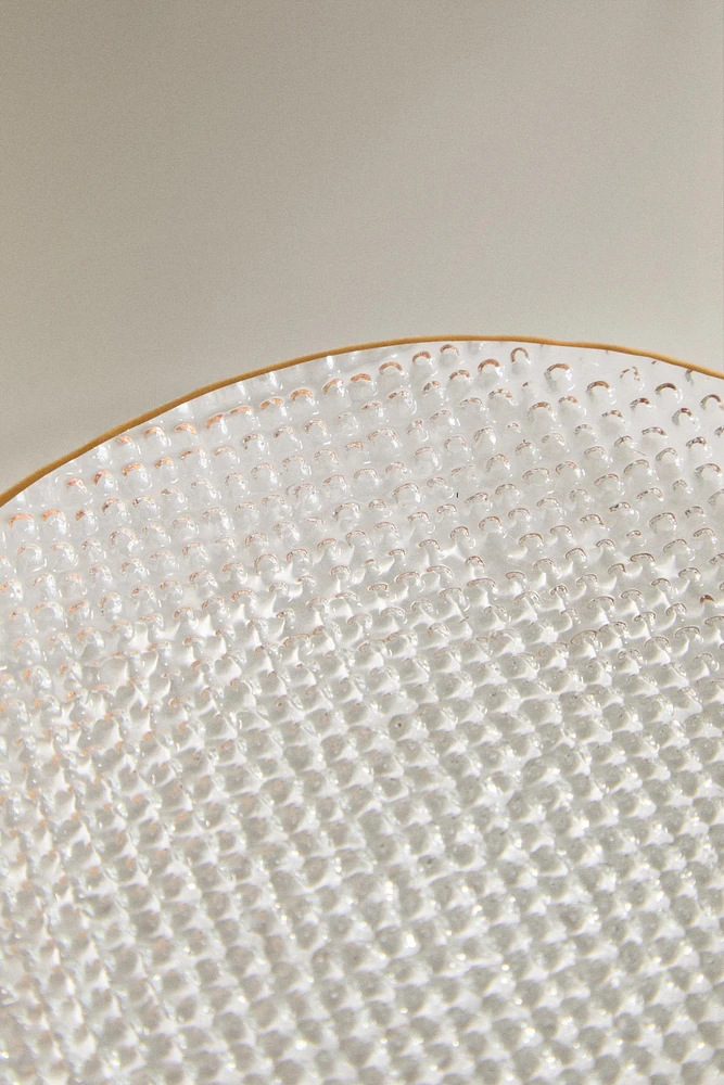 RAISED GLASS CHARGER WITH GOLD RIM