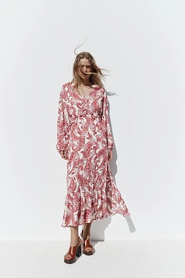 ROBE MI-LONGUE IMPRIMÉE À BRODERIES AJOURÉES