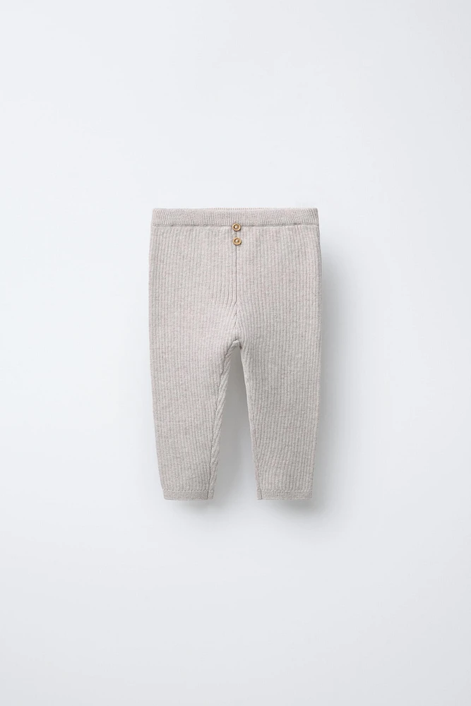 BUTTON RIBBED LEGGINGS