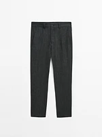 100% linen trousers with check detail