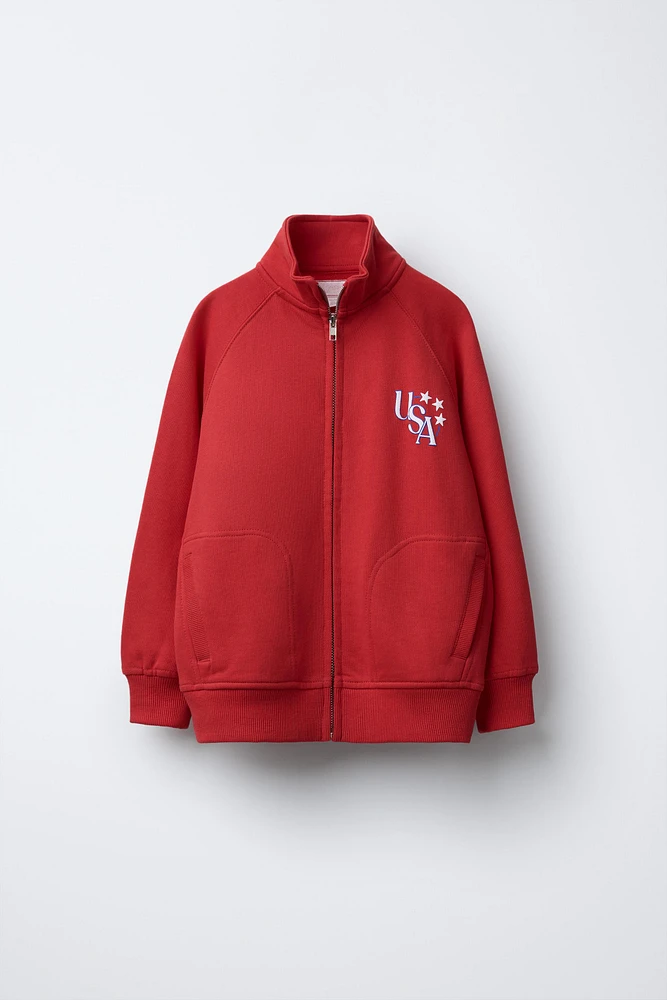 RAISED PRINT ZIP-UP SWEATSHIRT