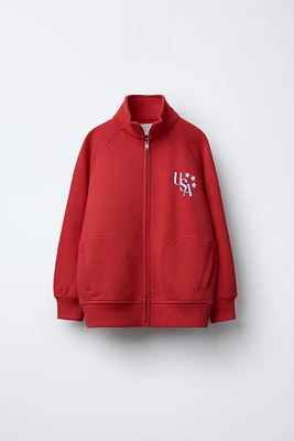 RAISED PRINT ZIP-UP SWEATSHIRT