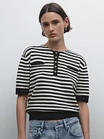 Striped short sleeve knit sweater