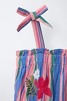 STRIPED TOP WITH EMBROIDERED FLOWERS