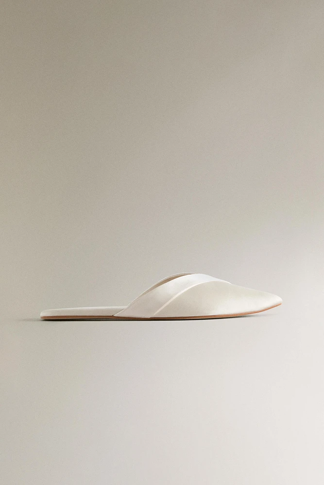 PLEATED SATEEN MULE SLIPPERS
