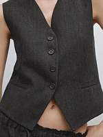 Veste sans manches chinée 100 % lin