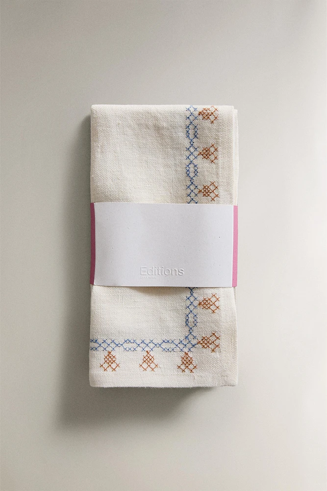 LOT SERVIETTES DE TABLE LIN POINT DE CROIX (LOT DE 2)