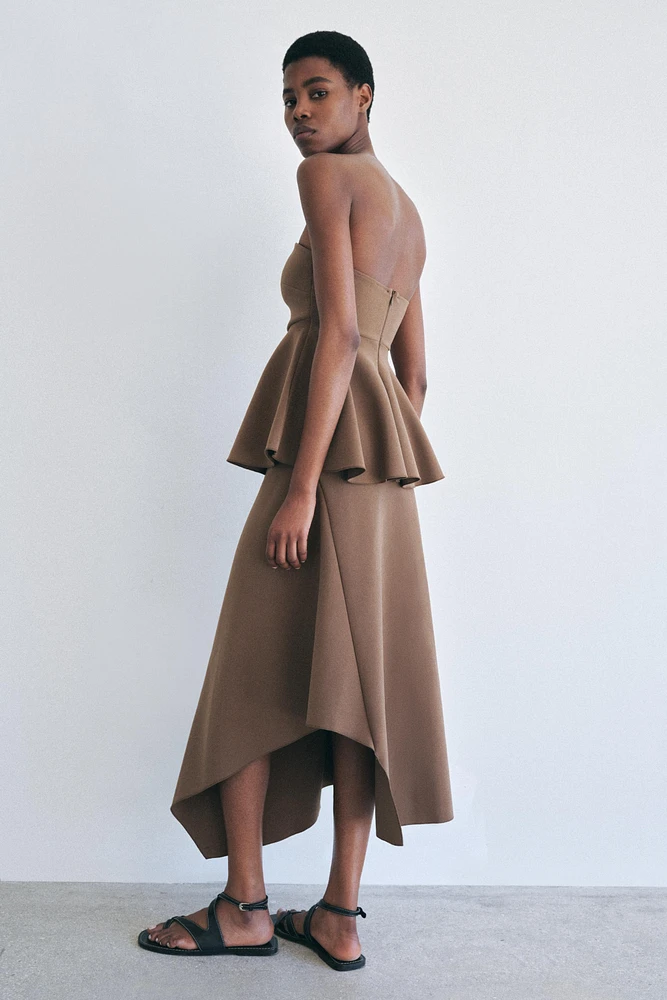 ASYMMETRICAL CREPE MIDI SKIRT