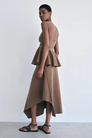 ASYMMETRICAL CREPE MIDI SKIRT