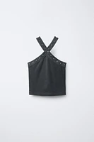 WASHED-EFFECT STUDDED HALTER TOP