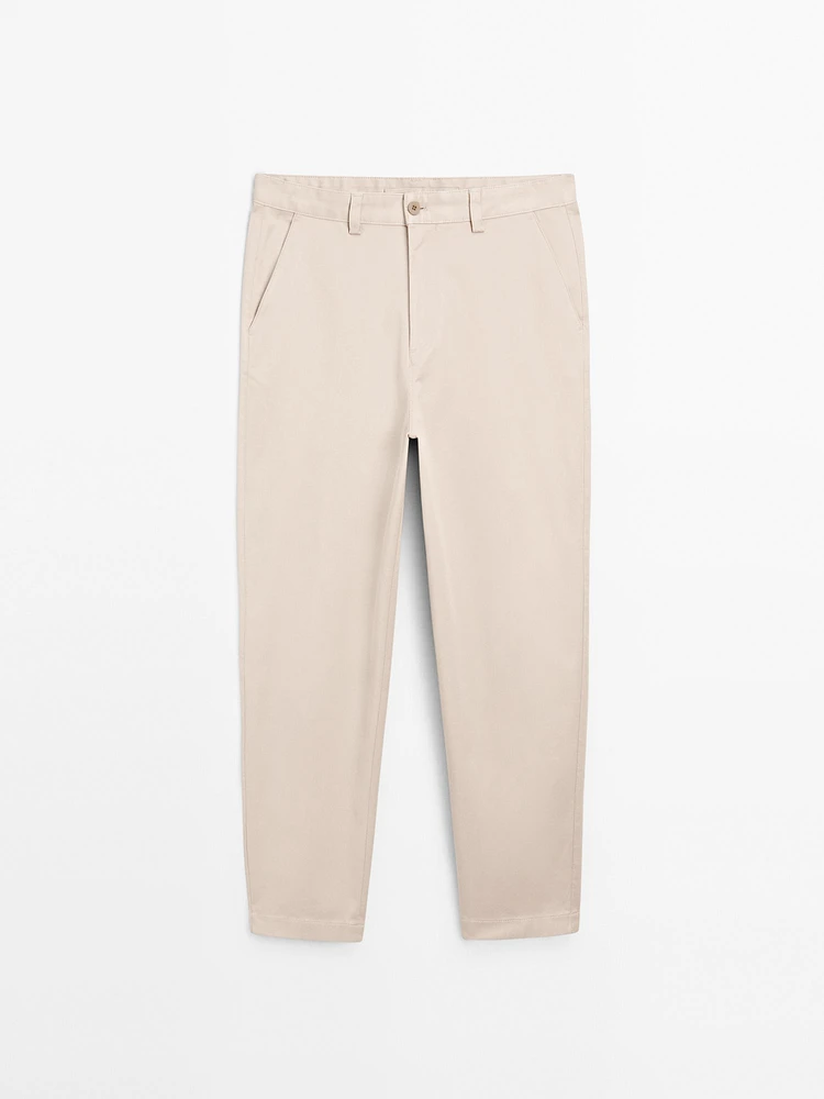 Cotton blend relaxed fit cropped trousers