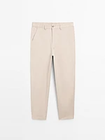 Cotton blend relaxed fit cropped trousers