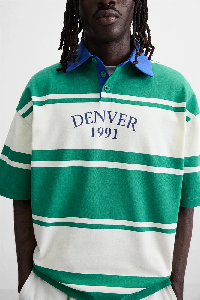 STRIPED TEXT POLO SHIRT
