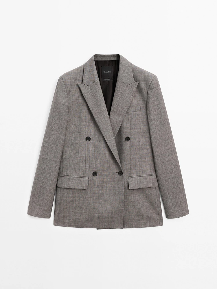 Blazer chiné croisé en laine mélangée