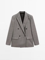 Blazer chiné croisé en laine mélangée