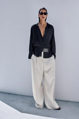 SATIN EFFECT WIDE LEG PANTS