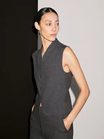 Veste sans manches 100 % lin à col en V