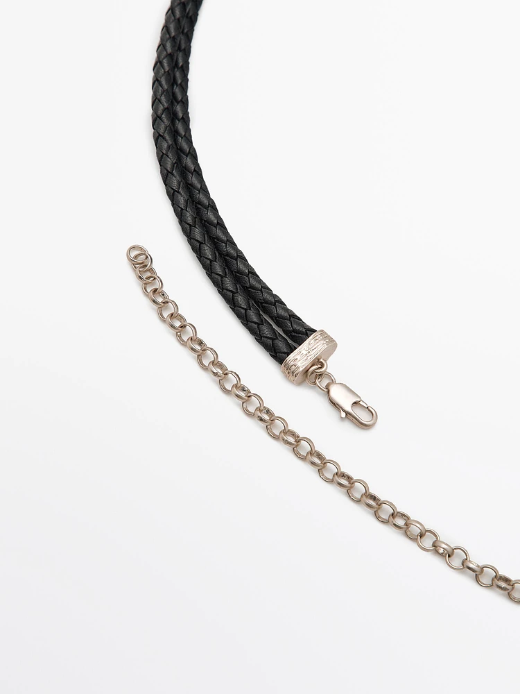 Leather belt with fossil buckle