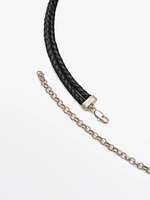 Leather belt with fossil buckle