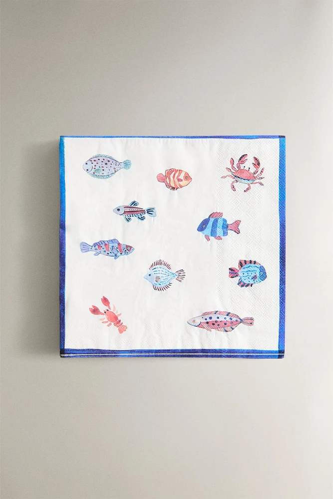 LOT 20 SERVIETTES DE TABLE PAPIER POISSONS