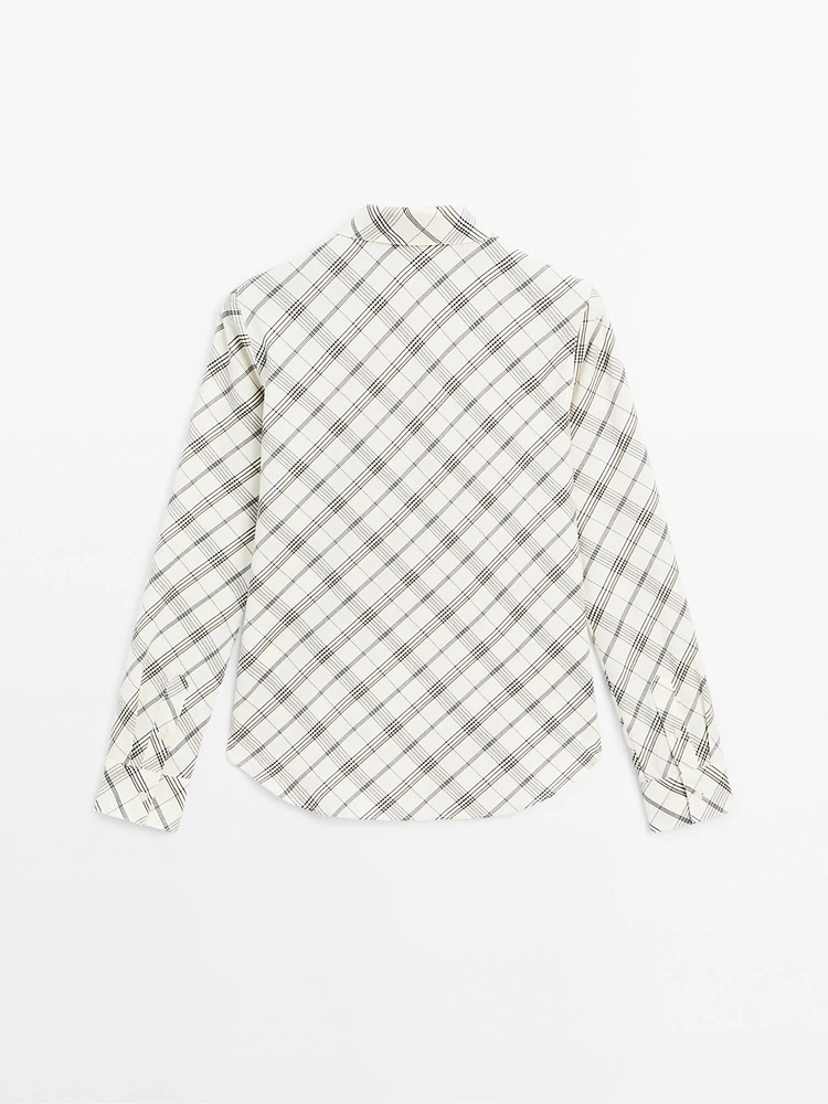 Cotton blend bias-cut check shirt