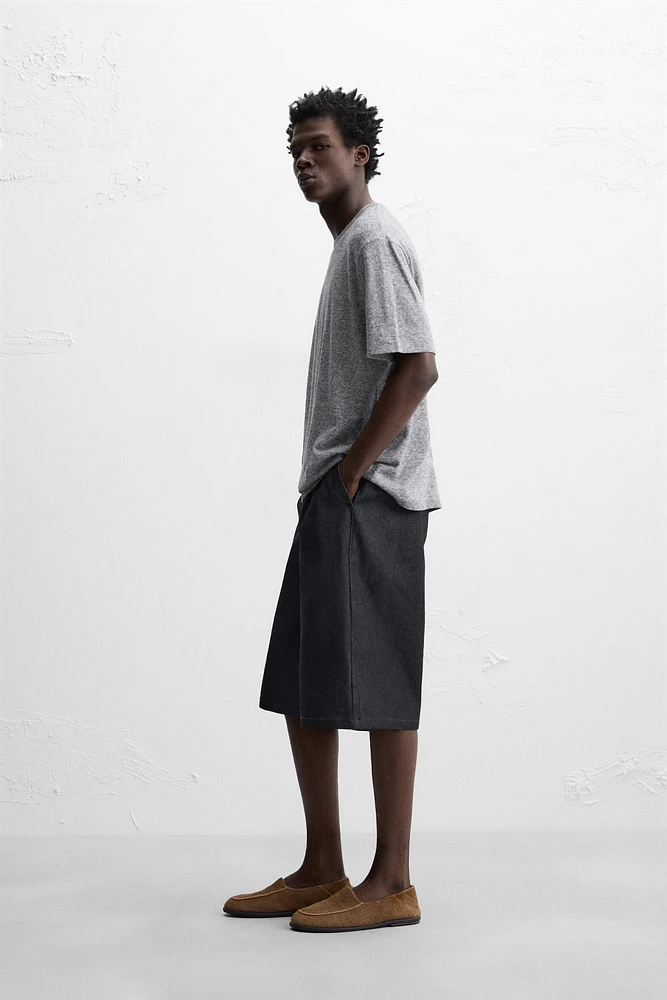 STRIPED COTTON LINEN BLEND T-SHIRT