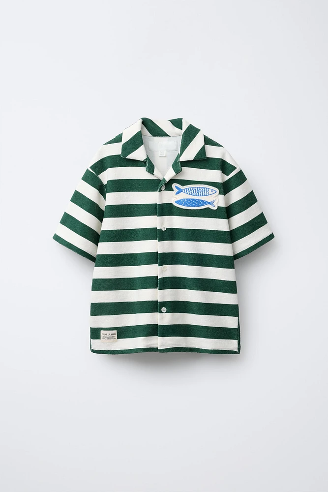 STRIPED TOWEL TEXTURE BOWLING SHIRT