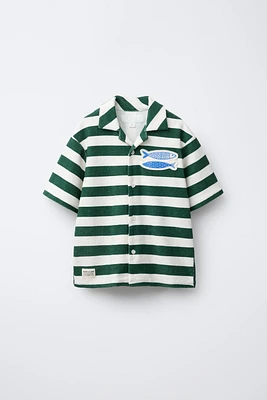 STRIPED TOWEL TEXTURE BOWLING SHIRT