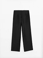 Pantalon palazzo à pinces en lin mélangé